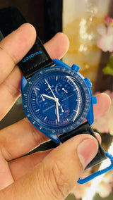 Blue Moon Chronograph Style Men’s Quartz Watch – Sporty Tachymeter Designer Wrist Watch with Velcro Strap