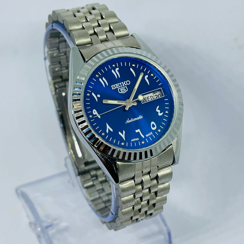 Seiko 5 Automatic Blue Dial Arabic Numerals – Refurbished Japan Vintage Watch | 17 Jewels Original Movement
