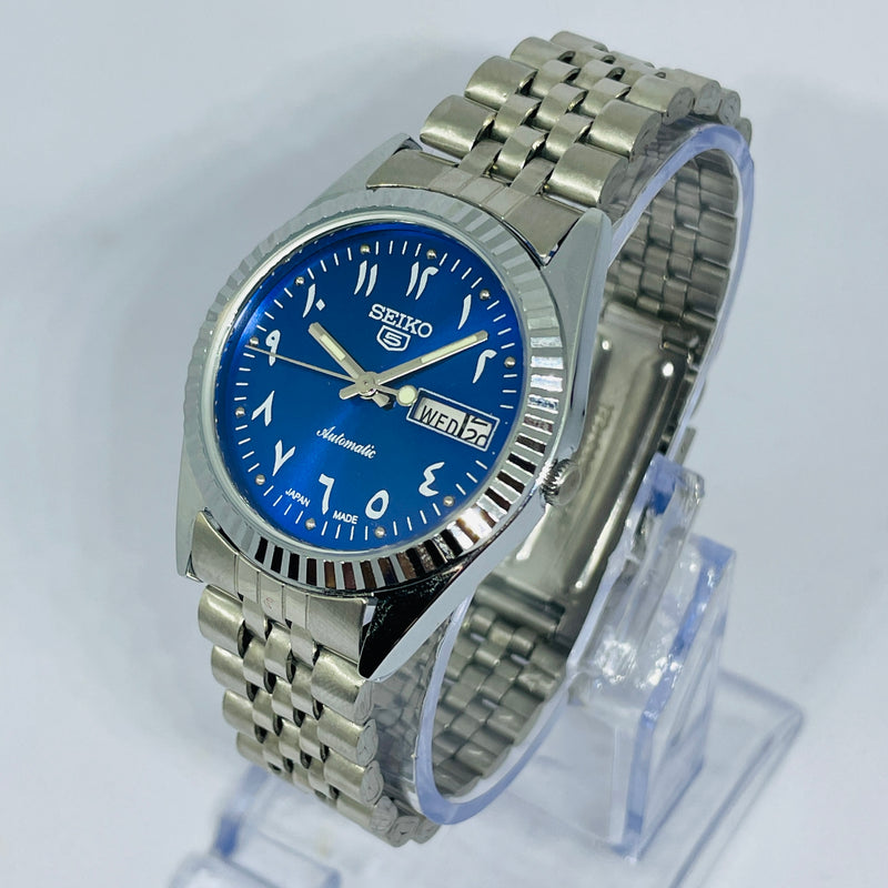 Seiko 5 Automatic Blue Dial Arabic Numerals – Refurbished Japan Vintage Watch | 17 Jewels Original Movement