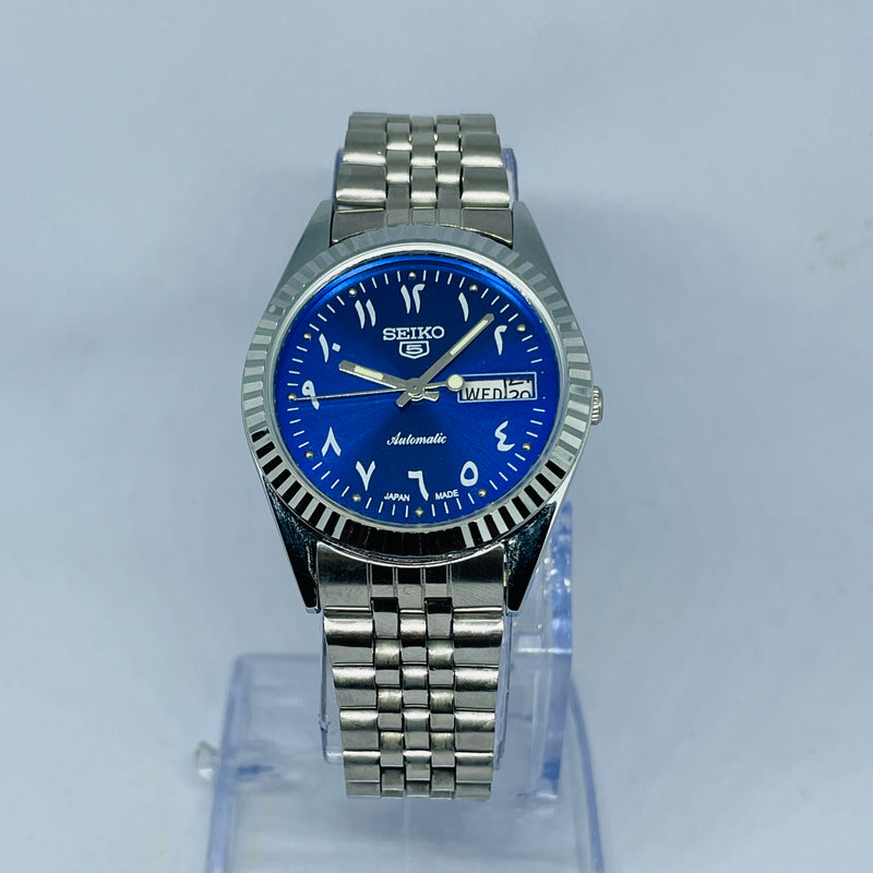 Seiko 5 Automatic Blue Dial Arabic Numerals – Refurbished Japan Vintage Watch | 17 Jewels Original Movement