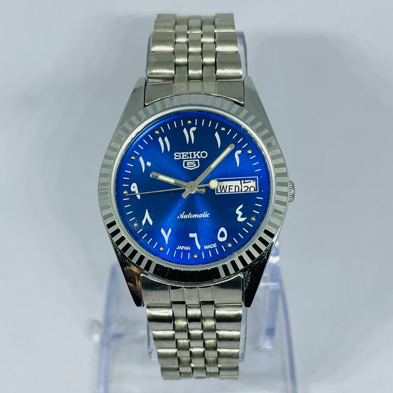 Seiko 5 Automatic Blue Dial Arabic Numerals – Refurbished Japan Vintage Watch | 17 Jewels Original Movement