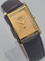 Seiko Tank Style Quartz Watch for Men – Rectangular Roman Dial Leather Strap National Watches
