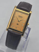 Seiko Tank Style Quartz Watch for Men – Rectangular Roman Dial Leather Strap National Watches